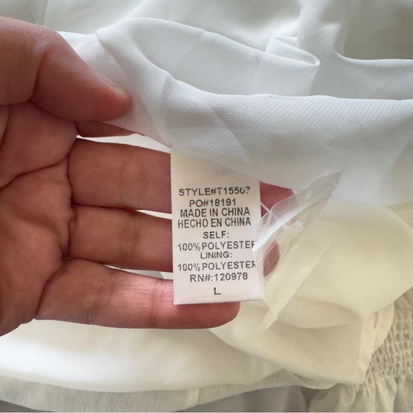 New with Tags. Entro White Ruffled Bell Sleeve Blouse. Size Large. - Picture 6 of 6